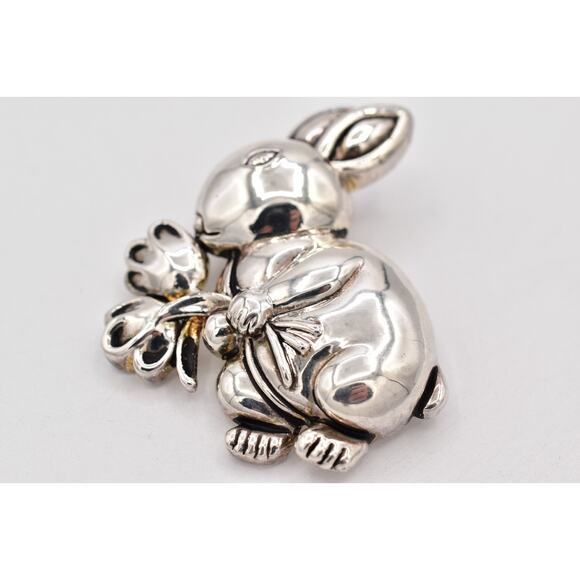 MJ Vintage Easter Bunny Rabbit Pin Brooch Pendant Big Heavy Chunky Signed BinBP - Picture 2 of 12